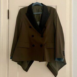 Sacai Tux-front/denim-back Blazer Jacket In Khaki Blue